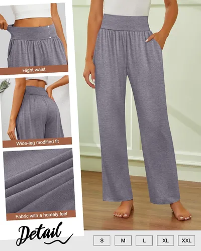 Vista 42 de Neer - Conjunto de 3 pantalones de yoga de pierna ancha para mujer - Pantalones deportivos cómodos, holgados, de cintura alta y casuales