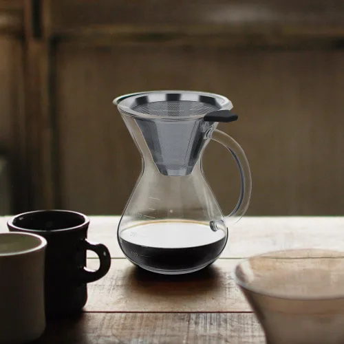 Vista 5 de Hakeeta Cafetera de 13.5 fl oz, cafetera de vidrio para verter con filtro permanente de acero inoxidable. Cafetera manual de gotero de café