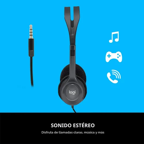 Vista 2 de Logitech - Audífonos estéreo H111. Auriculares con cable, conector de audio de 0.138 in, compatible con PC, Mac, laptop, teléfono inteligente