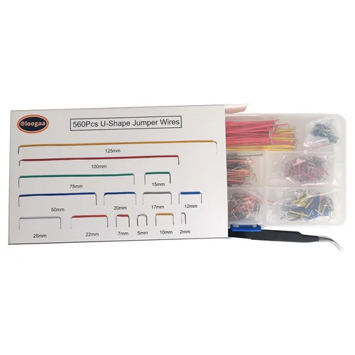 Vista 2 de Kit de cables de puente de tabla de pan en forma de U, 14 bóvedas, 560 unidades, 0.079-4.921 in, cables de conexión de placa de pan flexible sin