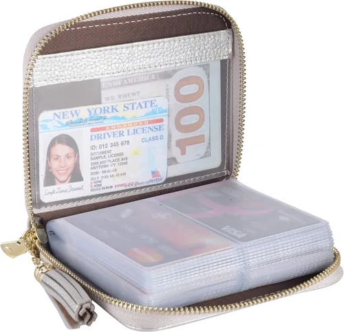 Vista 9 de Easyoulife Billetera Tarjetero de Tarjetas de Crédito para Mujer con Cremallera de Cuero Estuche para Tarjetas con Bloqueo RFID, Negro, medio