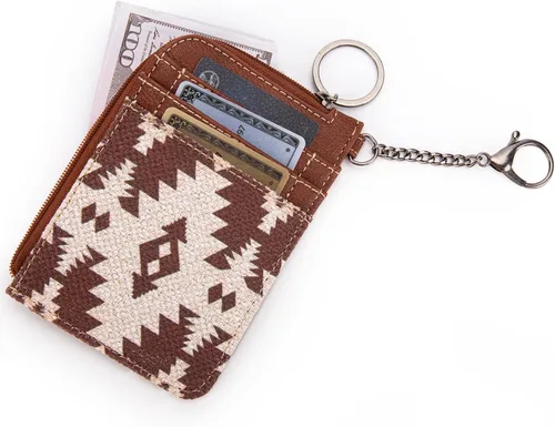 Vista 6 de Montana West Wrangler Aztec - Cartera para tarjetas de crédito con bolsillo con cremallera para mujer, Café Aztec-Light, Western