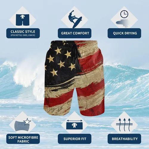Vista 4 de CHILLTEK Traje de baño para hombre con la bandera americana de secado rápido para hombre de periódico playa con bolsillos Bandera estadounidense