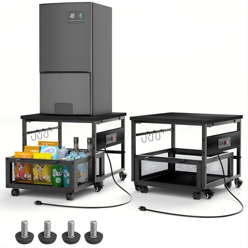 Vista 9 de Mini soporte para refrigerador de 21 x 21 pulgadas con almacenamiento, mini mesa de refrigerador resistente con 4 ruedas bloqueables para cafetería
