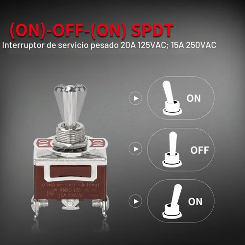 Vista 3 de DaierTek Interruptor de palanca momentáneo impermeable (ON) - Apagado (ON) 12V DC 20A Heavy Duty Marine SPDT Switch Rocker 3 Way 250V AC 15A