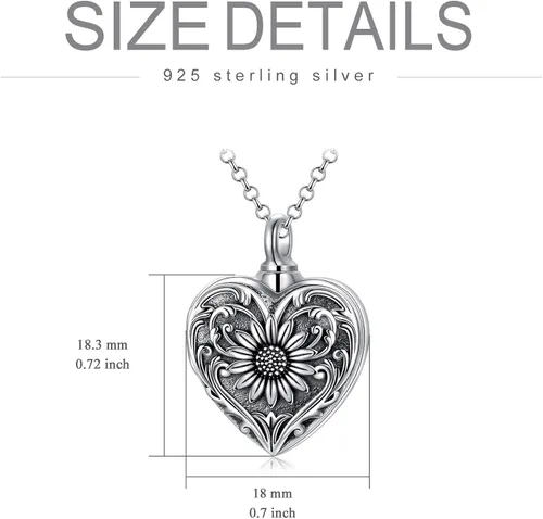 Vista 5 de SOULMEET Joyería de cremación de flores para cenizas, collar de urna de corazón de girasol chapado en plataoro para cenizas, mujeres y hombres