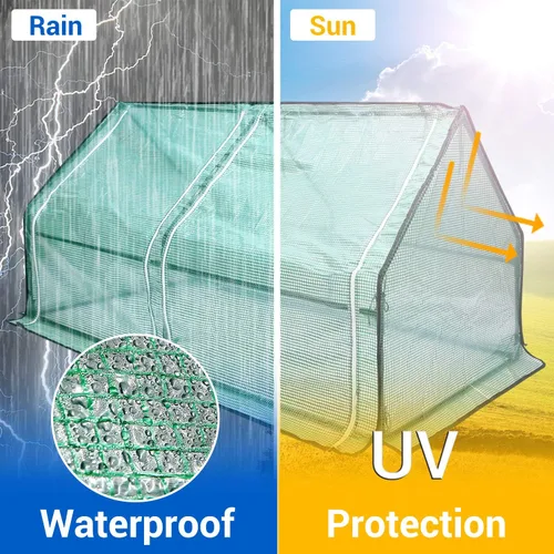 Vista 9 de Ohuhu Mini invernadero portátil, invernaderos de 71 x 36 x 36 pulgadas para exteriores con puertas dobles grandes con cremallera y estacas de Verde