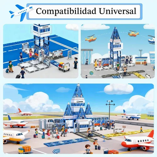 Vista 3 de AFUNX - Azulejos magnéticos, set de 54 piezas con tema de aeropuerto, bloques de construcción magnéticos y juguetes educativos STEM para niños
