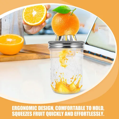 Vista 3 de Exprimidor manual de cítricos para tarro Mason de 16.2 fl oz, exprimidor de limón de acero inoxidable para el hogar, exprimidor de frutas