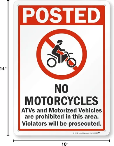 Vista 2 de SmartSign -S-8818-Pl-14 Letrero "Posted - No motocicletas, ATV y vehículos motorizados" Plástico de 10 x 14 pulgadas, negro/rojo sobre blanco