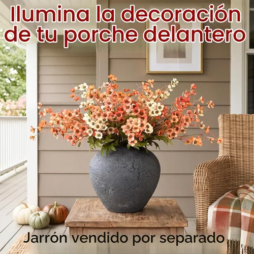 Vista 2 de Orange Faux Wildflowers for Fall Decor, Artificial Mum Look For Porch