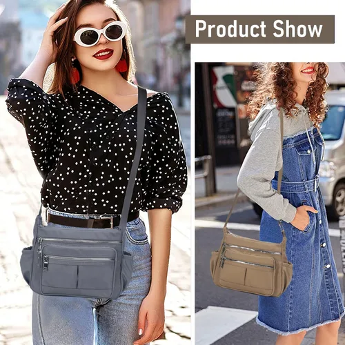 Vista 2 de Chinllo Bolso cruzado de nailon para mujer, con múltiples bolsillos, espacioso, bolso de hombro con correa