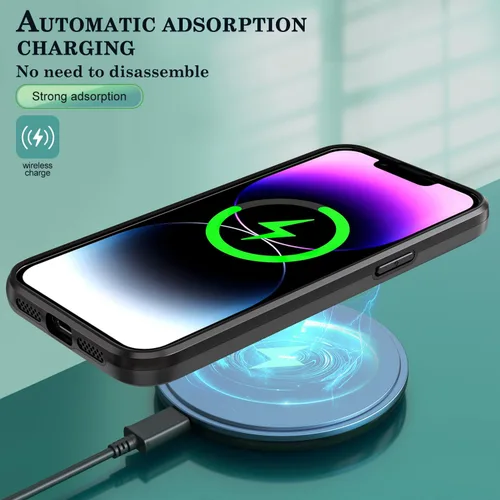 Vista 6 de Funda magnética a prueba de golpes para iPhone 13 Pro de 6.1 pulgadas con soporte para cámara [protector de lente de cámara integrado]