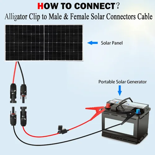 Vista 5 de QIANRENON Cable de conector de panel solar 12AWG Conector de panel solar a clip de batería, cable de extensión de cocodrilo a conectores solares