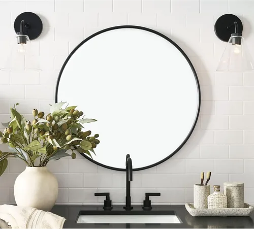 Vista 2 de G-LEAF Espejo redondo negro de 32 pulgadas para tocador de baño, entrada, sala de estar, espejo de baño redondo para pared