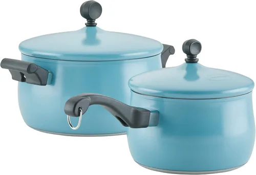 Vista 12 de Farberware Juego de 120 ollas y sartenes de acero inoxidable de edición limitada con herramientas de cocina Prestige, 10 piezas, color azul Azul