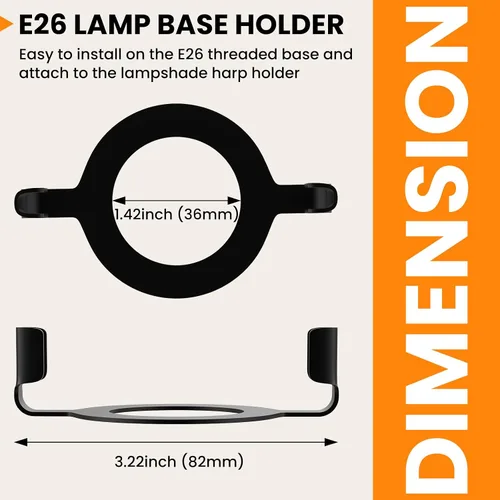 Vista 2 de 2 piezas E26 lámpara arpa base soporte pantalla 1-7/16", 1.417 in Negro