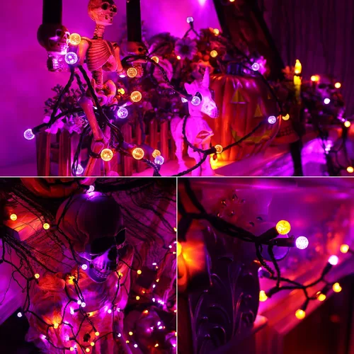 Vista 5 de Brizled - Luces de Halloween moradas y naranjas, 7.5 mt, 70 luces LED G12, de 120 V, enchufables, luces moradas y naranjas, juego de luces
