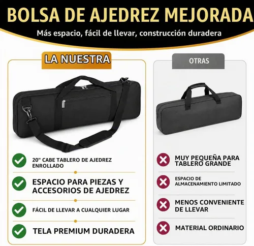 Vista 3 de LEAP Bolsa de ajedrez solo para juegos de ajedrez, práctica bolsa de transporte con cuatro partes de tienda para tablero de ajedrez enrollable