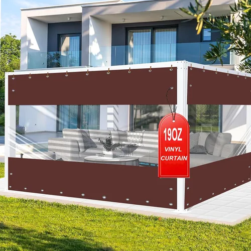 Vista 10 de FoundGo - Cortinas de vinilo de 8'H x 7'W para patio de 19oz, cercado de vinilo transparente para exteriores, lona resistente transparente