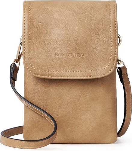 Vista 19 de Bolso bandolera pequeño de piel vegana BOSTANTEN para mujer, con diseño de cartera para celular, con correa ajustable A-01-retro Marrón