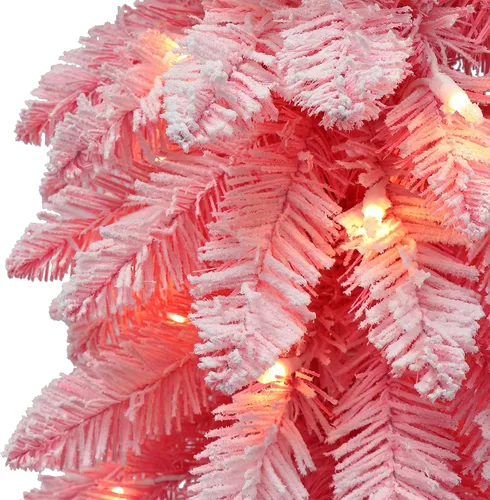 Vista 2 de Puleo International - Árbol de lápiz alpino flocado rosa preiluminado de 4 pies