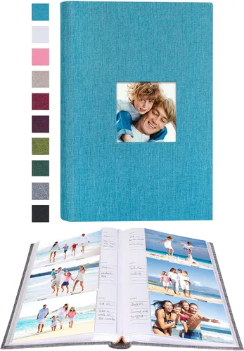 Vista 11 de Mublalbum - Pequeño álbum de fotos 4x6 con cubierta de lino y áreas de notas, libro de fotos con bolsillos verticales para boda, familia, bebé