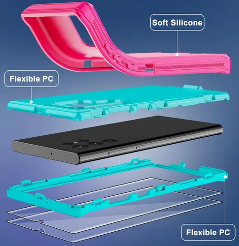 Vista 4 de Funda para Samsung Galaxy S22 Ultra con 2 protectores de pantalla, cuerpo completo, resistente, a prueba de golpes, a prueba de caídas, funda