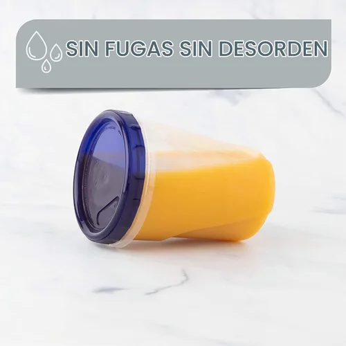 Vista 5 de PLASTICPRO [Paquete de 3 de 32 oz] Contenedores de Delicatessen con Tapa Giratoria Fondo Transparente con Tapas Giratorias Azules Reutilizables