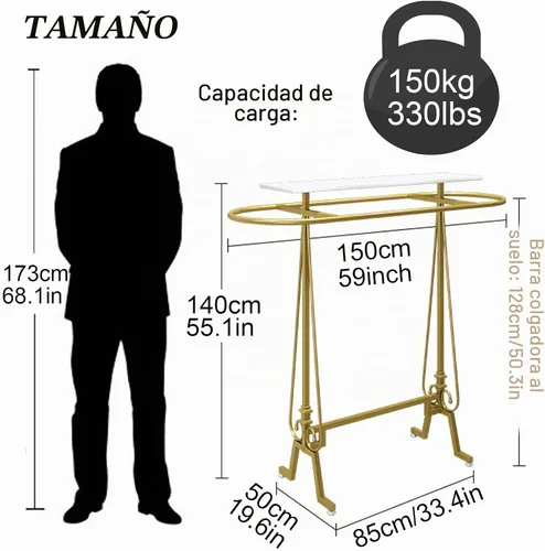 Vista 2 de Perchero redondo para ropa de pie comercial, estante para colgar ropa de hierro ovalado, para colgar ropa de dormitorio, exhibición de boutiques