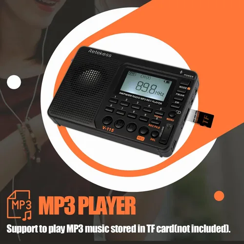 Vista 4 de Retekess Radio digital V115 AM FM, radios portátiles de onda corta, Retekess PR11 AM FM Radio portátil, radios transistores recargables compatibles