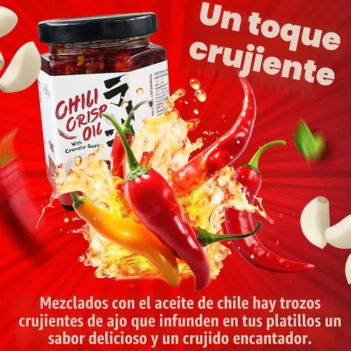 Vista 4 de Fusion Select Aceite crujiente de chile de 6.17 oz – Aceite de chile crujiente de ajo, condimento Umami con pimientos picantes para ramen coreano