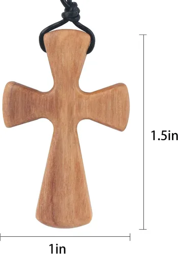 Vista 2 de Collar con colgante de cruz de madera natural tallada a mano para hombres y mujeres