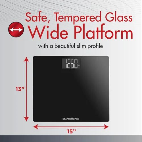 Vista 3 de SmartHeart - Báscula digital de baño con plataforma ancha Báscula de peso corporal de 551 libras con vidrio templado y encendido automático