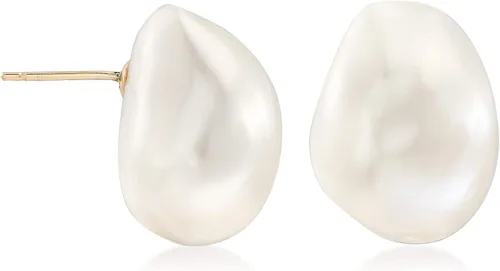 Vista 3 de Ross-Simons - Pendientes de perlas cultivadas de 0.630 x 0.512 in en oro amarillo de 14 quilates para mujeres