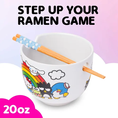 Vista 106 de Silver Buffalo Hello Kitty y sus amigos Chococat - Tazón de cerámica para ramen y arroz con palillos, patrón a cuadros, apto para microondas, 20