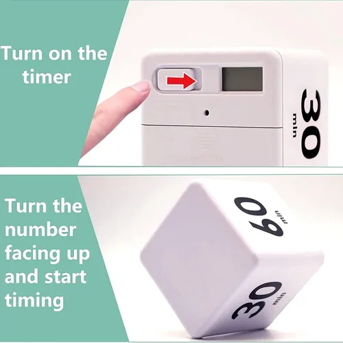 Vista 4 de Temporizador de cubo, gestión del tiempo y ajustes de cuenta regresiva con sensor de gravedad, temporizador abatible para estudiar, cocinar, leer