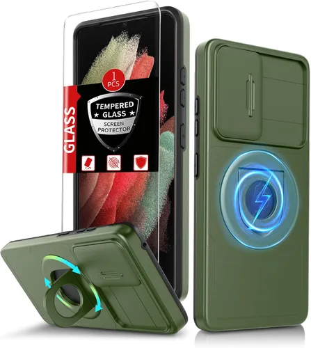 Vista 16 de Funda para Samsung Galaxy S21 FE con 2 protectores de pantalla de vidrio templado, funda con función atril para Samsung Galaxy S21FE con cubierta