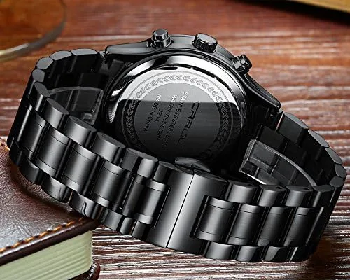 Vista 7 de CRRJU - Reloj de pulsera, de acero inoxidable para hombre, resistente al agua, cronógrafo, correa de acero inoxidable