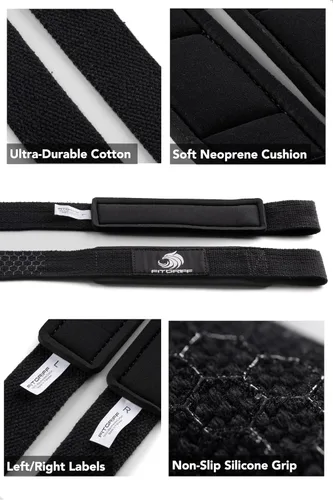Vista 3 de Fitgriff® Correas de muñeca para levantamiento de pesas, gimnasio, peso muerto, entrenamiento (hechas de algodón premium y acolchadas) - Hombres