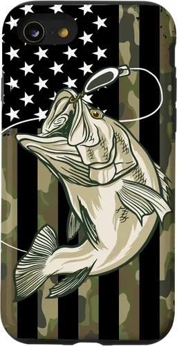 Vista 18 de Funda de camuflaje para iPhone 16, diseño de bandera estadounidense, pescador, pescador, camuflaje