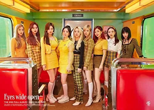 Vista 6 de Twice Eyes Wide Open 2nd Album versión aleatoria CD1P cartel lírico en paquete88p PhotoBook1p tarjeta de mensajeDIY Sticker5p PhotoCardMensaje