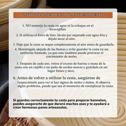Vista 6 de Cesta de prueba de pan Banneton: 2 piezas de 21.6 cm de diámetro cestas redondas de ratán con forros para pan artesanal de masa madre, ideal