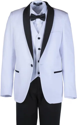 Vista 4 de Tuxgear Chaqueta de cena de chal blanco y negro para niños, 5 piezas, corbata de lazo
