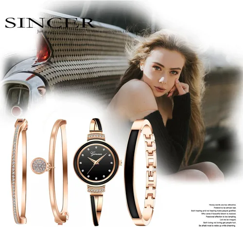 Vista 4 de Avaner Juego de pulsera y reloj de pulsera, 4 piezas, juego de pulsera elegante para mujer, Elegante