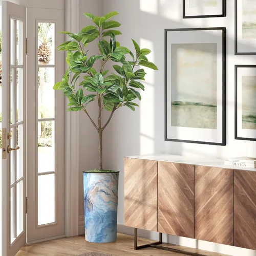 Vista 9 de Árbol artificial en macetero con efecto de granito moderno, palmera tropical areca artificial de seda para decoración del hogar en interiores