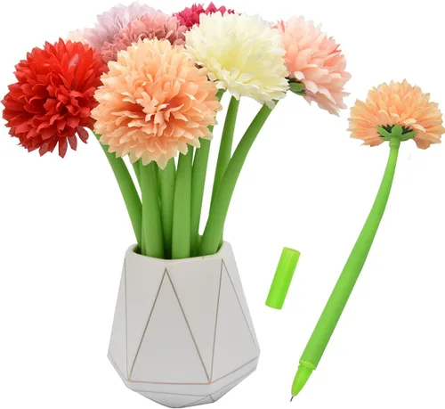 Vista 7 de 12 bolígrafos creativos de tinta de gel con flores artificiales, color negro líquido, tinta de gel de 0.020 in, para niñas y mujeres, suministros
