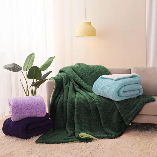 Vista 9 de Exclusivo Mezcla Manta reversible Sherpa para sofá, manta de forro polar gruesa y cálida para invierno, suave felpa esponjosa, 50 x 60 pulgadas