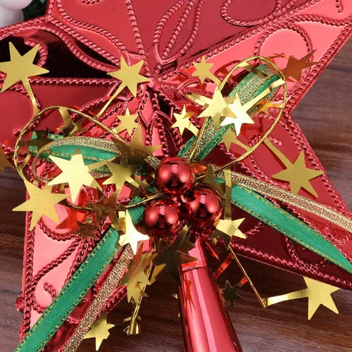 Vista 7 de Amosfun Decoración de estrella para árbol de Navidad de 7.9 in, decoración de árbol de Navidad con purpurina (rojo)