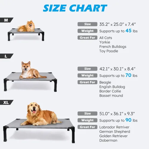 Vista 2 de Cama elevada refrescante para perros, catre elevado para perros con malla transpirable lavable y marco de metal, portátil para uso en exteriores e